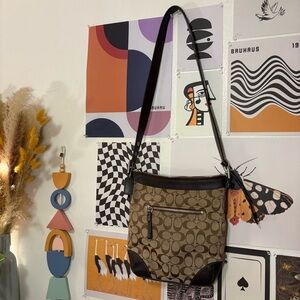 Coach Signature Jacquard Crossbody in Brown & Chocolate Leather